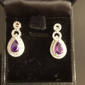 Platinum plated  amethyst post earrings rich looking new in box